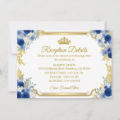 Quinceanera Blue Gold Floral Enclosure Card (正面)