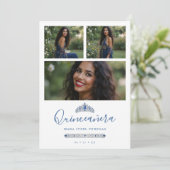 Quinceañera Blue Princess Tiara 3-Photos Spanish 招待状 (スタンド正面)