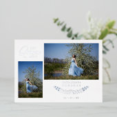 Quinceañera Blue Trendy Branches Spanish 2 Photos  箔招待状 (立ち正面)