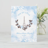 Quinceañera Blue Watercolor Chic Paris Eiffel 招待状 (スタンド正面)