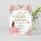 Quinceañera Blush Pink Floral Princess Spanish 招待状 (スタンド正面)