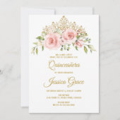 Quinceanera Blush Pink Flowers, Mis Quince 招待状 (正面)