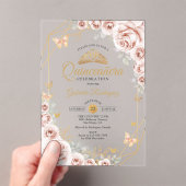 Quinceanera Blush Pink Gold Floral Invitation アクリル招待状 (インサイチュ (ポータブル))