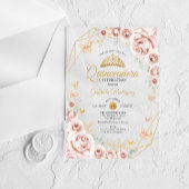 Quinceanera Blush Pink Gold Floral Invitation アクリル招待状