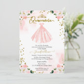 Quinceanera Blush Watercolor Flowers Pink Dress 招待状 (スタンド正面)