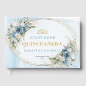 Quinceañera Boho Guest Book Pale Blue Gold Leaves ゲストブック (正面)