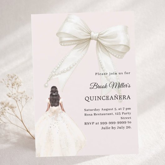 Quinceanera bow ivory dress blush pink 招待状