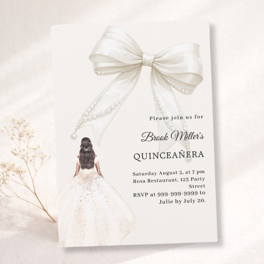 Quinceanera bow ivory dress cream luxury 招待状