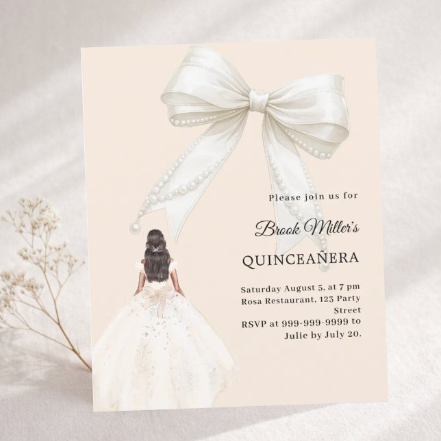 Quinceanera bow ivory dress gold invitation (クリエイターアップロード済み)