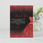 Quinceanera Bright Red Dress Faux Glitter サンキューカード (スタンド正面)