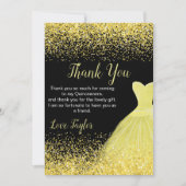 Quinceanera Bright Yellow Dress Faux Glitter サンキューカード (正面)