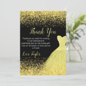 Quinceanera Bright Yellow Dress Faux Glitter サンキューカード (スタンド正面)