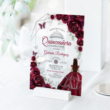 Quinceanera Burgundy Dress Floral