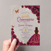 Quinceanera Burgundy Dress Floral Gold アクリル招待状 (インサイチュ (ポータブル))