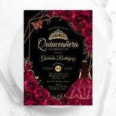 Quinceanera Burgundy Gold Butterfly Dress Floral 招待状