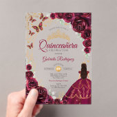 Quinceanera Burgundy Gold Floral アクリル招待状 (インサイチュ (ポータブル))