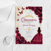 Quinceanera Burgundy Gold Floral アクリル招待状