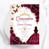 Quinceanera Burgundy Gold Floral 招待状