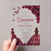 Quinceanera Burgundy Silver Floral アクリル招待状 (インサイチュ (ポータブル))