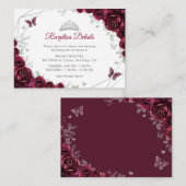 Quinceanera Burgundy Silver Floral Details エンクロージャーカード (正面/裏面)