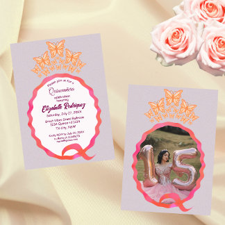 Quinceañera Butterfly Crown Squiggle Invitation 招待状