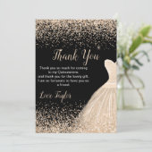 Quinceanera Champagne White Dress Faux Glitter サンキューカード (スタンド正面)