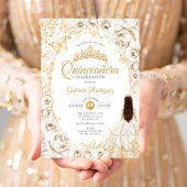 Quinceanera Cream Gold Floral 招待状