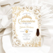 Quinceanera Cream Gold Floral 招待状