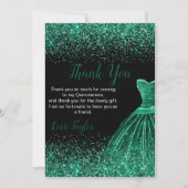 Quinceanera Dark Green Dress Faux Glitter サンキューカード (正面)