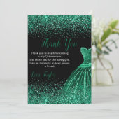 Quinceanera Dark Green Dress Faux Glitter サンキューカード (スタンド正面)
