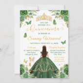 Quinceañera Dark Green Princess Brunette Girl 招待状 (正面)