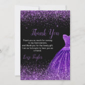 Quinceanera Dark Purple Dress Faux Glitter サンキューカード (正面)