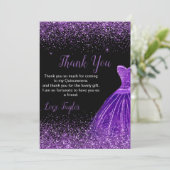 Quinceanera Dark Purple Dress Faux Glitter サンキューカード (スタンド正面)