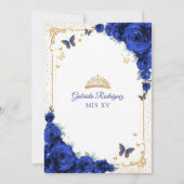  Quinceanera Elegant Chic Royal Blue Roses Gold 招待状 (裏面)