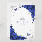  Quinceanera Elegant Chic Royal Blue Roses Silver 招待状 (裏面)
