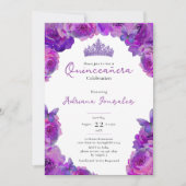 Quinceanera Elegant Purple Floral Tiara XV 15 招待状 (正面)