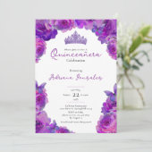 Quinceanera Elegant Purple Floral Tiara XV 15 招待状 (スタンド正面)