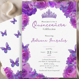 Quinceanera Elegant Purple Floral Tiara XV 15 招待状