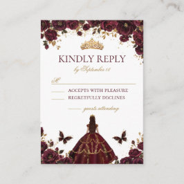 Quinceañera Emerald Gold Burgundy Roses Princess エンクロージャーカード