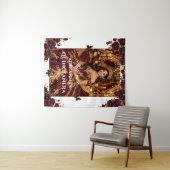 Quinceañera Emerald Gold Burgundy Roses Princess タペストリー (インサイチュ(横))