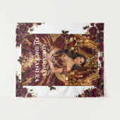 Quinceañera Emerald Gold Burgundy Roses Princess タペストリー (正面(横))