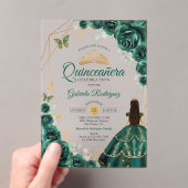 Quinceanera Emerald Green Dress Gold アクリル招待状 (インサイチュ (ポータブル))