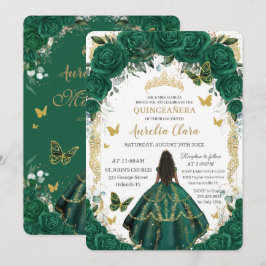 Quinceañera Emerald Green Floral Brown Princess  招待状