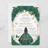 Quinceañera Emerald Green Floral Brown Princess  招待状 (正面)