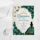 Quinceanera Emerald Green Gold Floral アクリル招待状