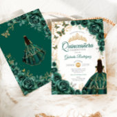 Quinceanera Emerald Green Gold Floral 招待状