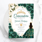 Quinceanera Emerald Green Gold Floral 招待状