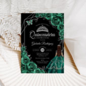 Quinceanera Emerald Green Silver Dress Floral 招待状