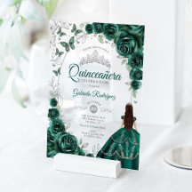 Quinceanera Emerald Green Silver Floral