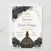Quinceanera Floral Black Gold Invitation 招待状 (正面)